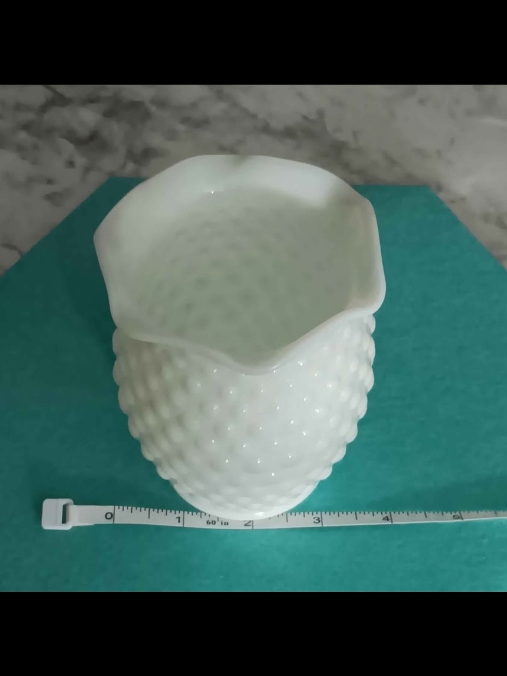 Vintage White Hobnail Milk Glass Ruffled Vase - Picture 9 of 9